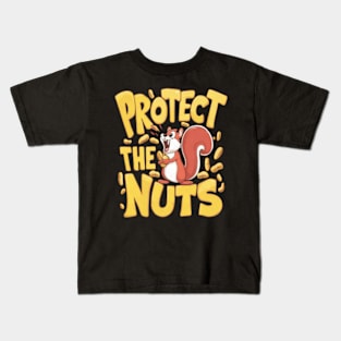 Funny squirrel shouting Protect the nuts Kids T-Shirt